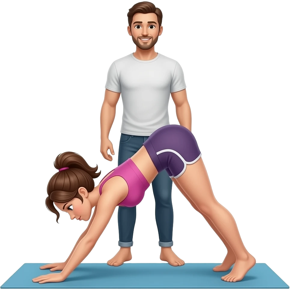 Women in downward doggy pose and husband behind her emoji