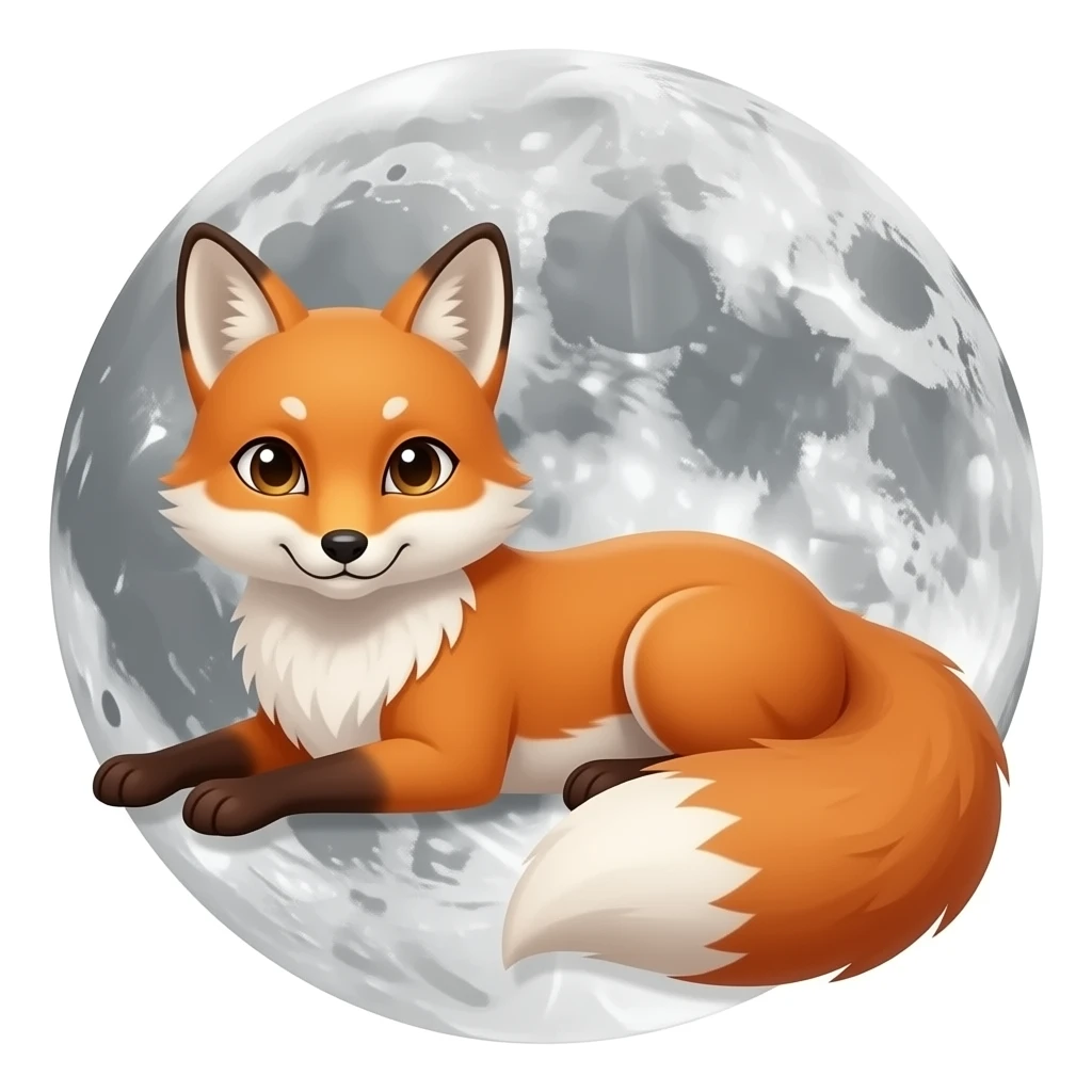 Kitsune laying on the moon emoji