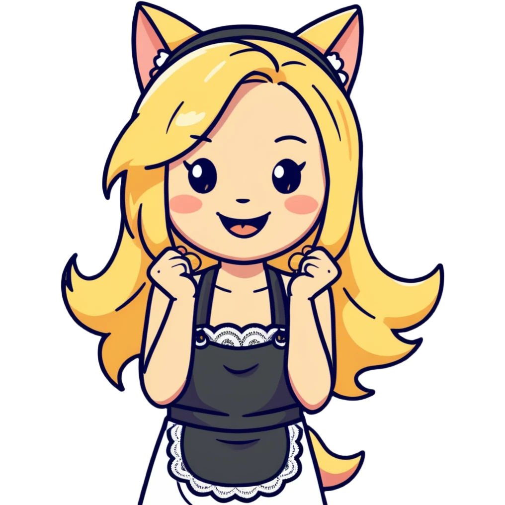  blonde catgirl woman long hair freckles giggling lace apron bikini emoji
