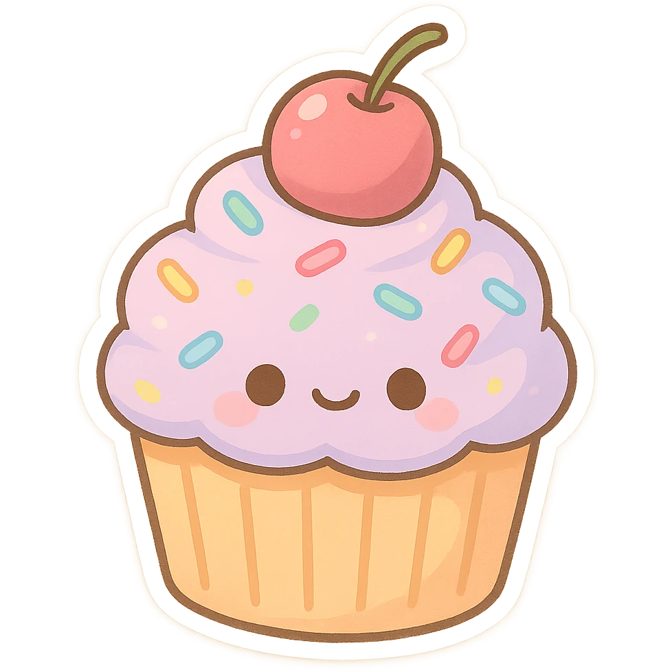 pastel-colored cupcake with rainbow sprinkles and a cherry on top emoji