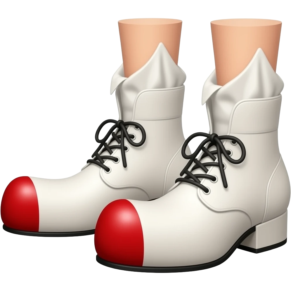 White toes with red toenails stick out of tip front of clown shoes emoji
