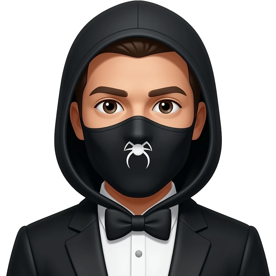 Can you please use this emoji 🤵🏻 and make it wear a black hoodie with a white tick on it and wear a balaclava emoji
