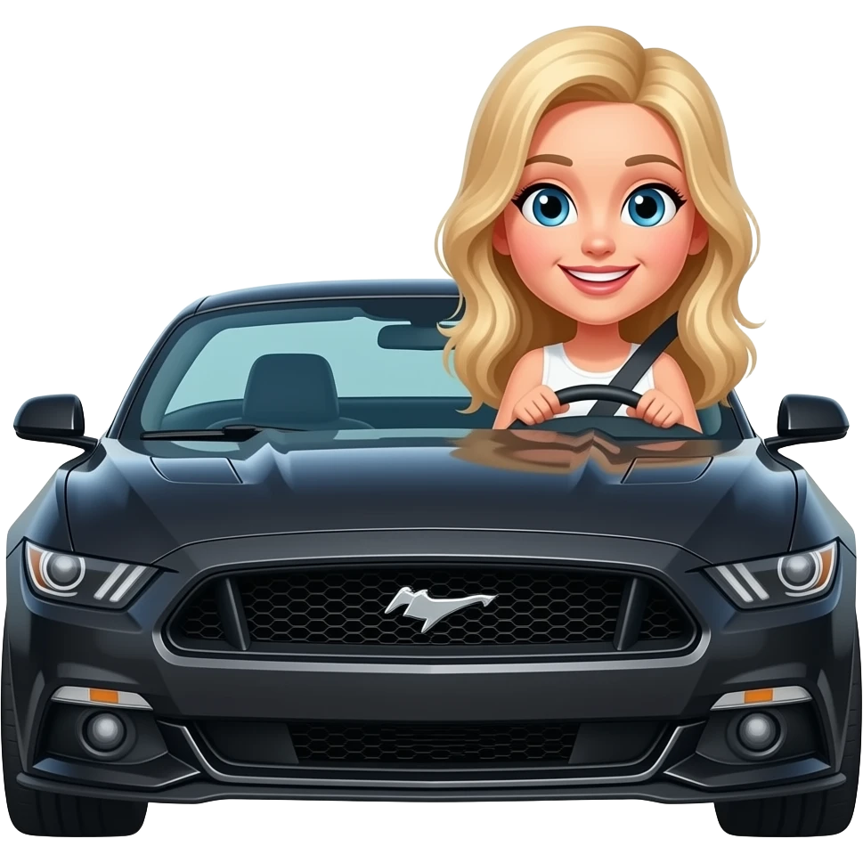 Cute blonde woman driving  a black Mustang emoji