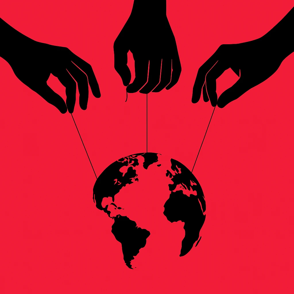 Сгенерируй тоже самое, только три одинаковые такие руки держат так же на веревка планету. Руки выглядет аккуратно, у всех по 5 пальцев, все красиво и органично. руки не залазиют друг на друга emoji