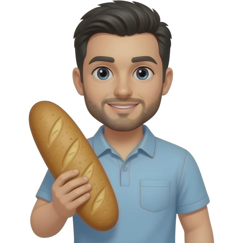 White guy black short hair black stubble bread emoji