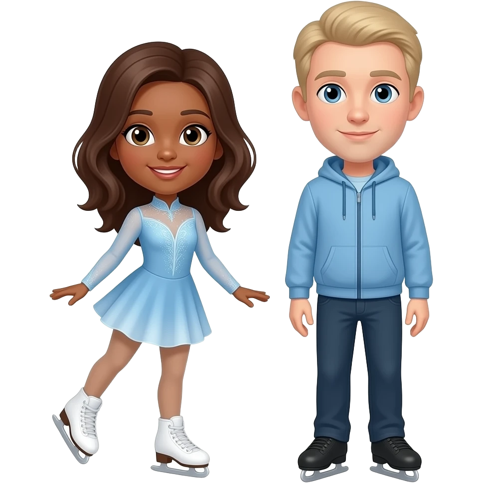 light skin brown haired girl ice skating with a light brown guy with an almost shaved head emoji