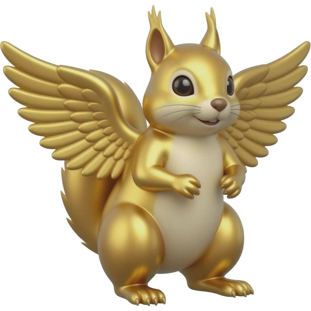 gilded statue standing squirrel with paw-wings emoji