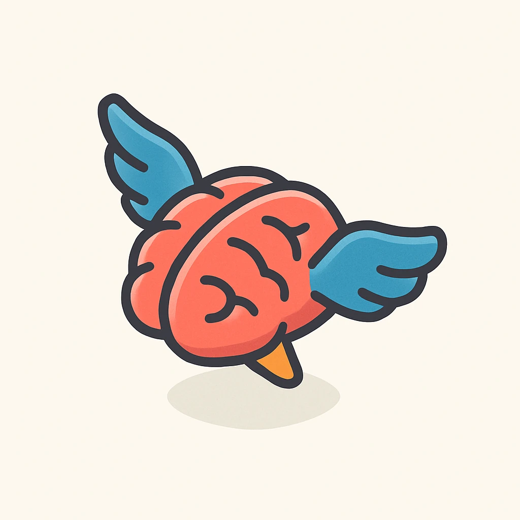 brain with wings, symbol of liberation from limiting beliefs, 2D isometric style, simple shape, clear shadows and highlights emoji