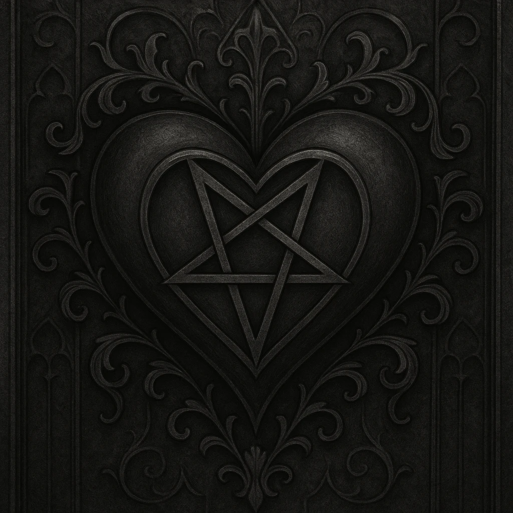 gothic heart with a pentagram emoji