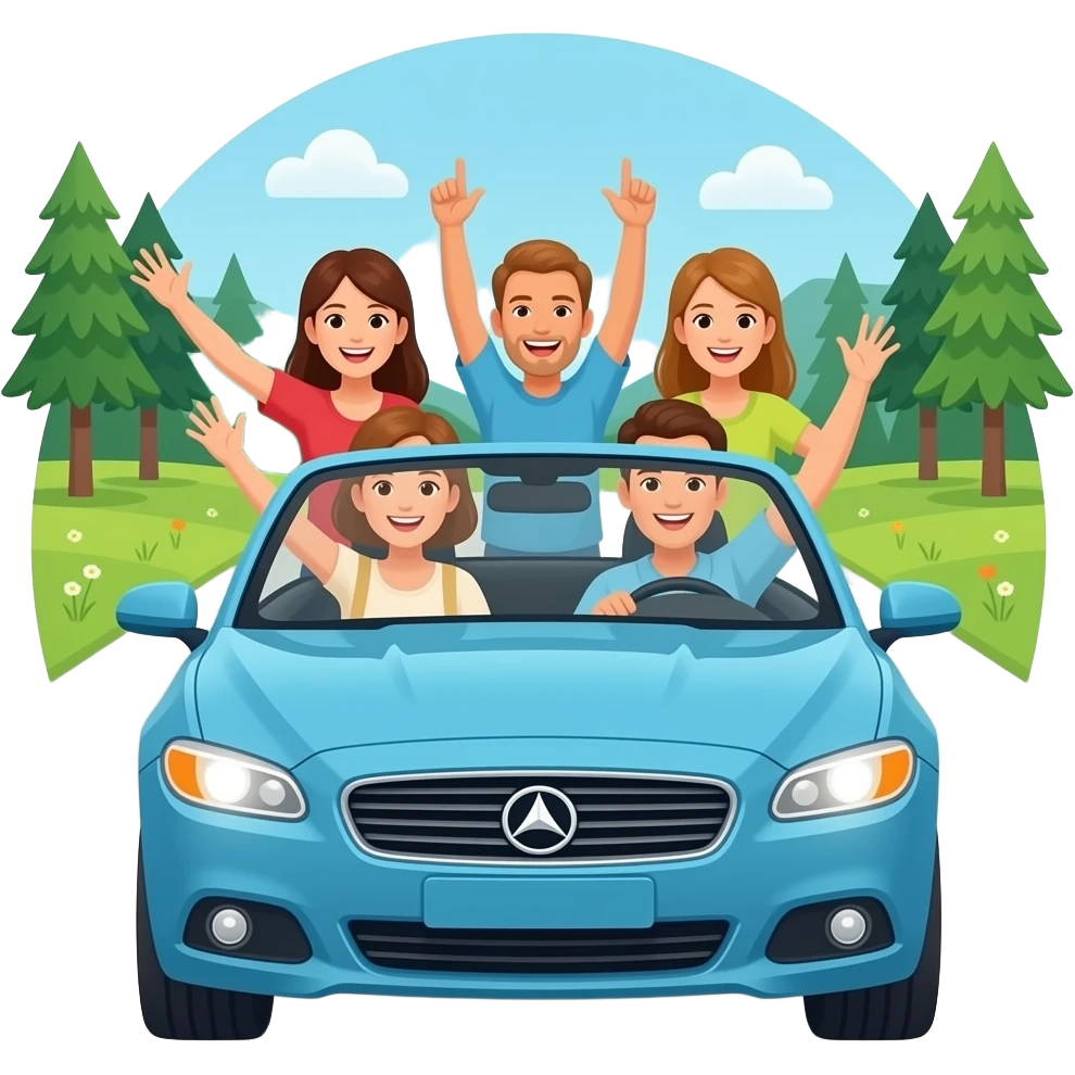 ROADTRIP people having fun in convertible car with land scape background emoji
