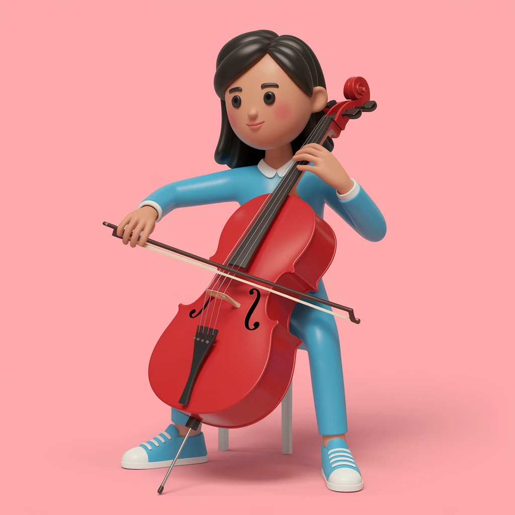 digital 2d art of girl playing cello emoji