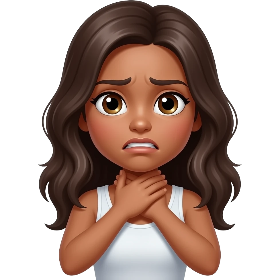 Annoyed Medium skin girl Choking self with hands around neck emoji