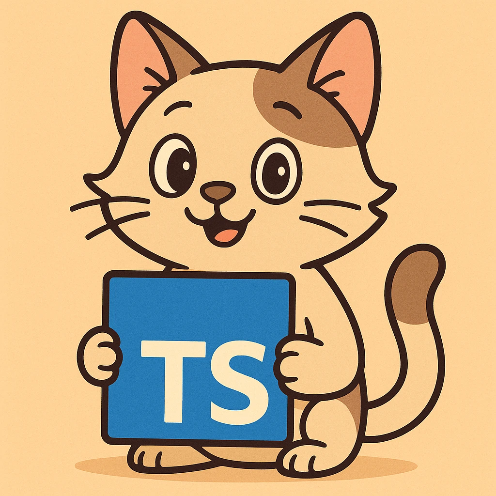 cute cat character holding a TypeScript logo, friendly, for frontend devs emoji