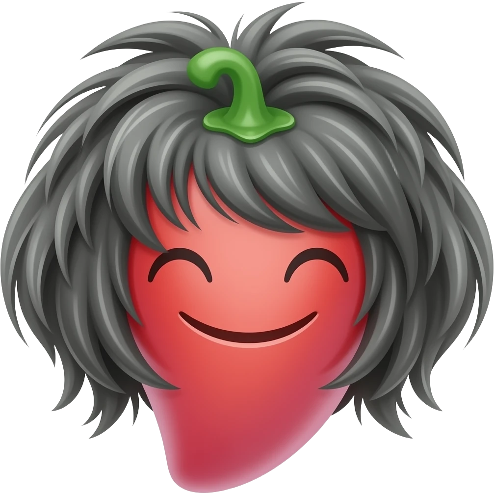 a red chili food with girlish face and black hair feature emoji