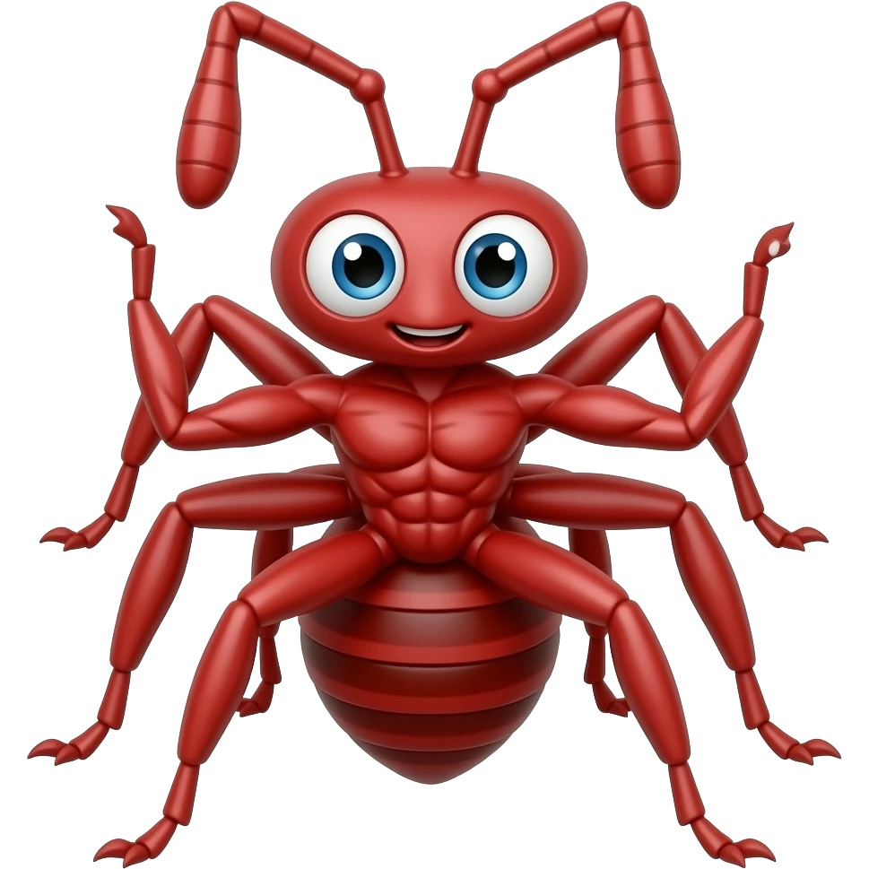 A red muscular ant, cartoon style emoji