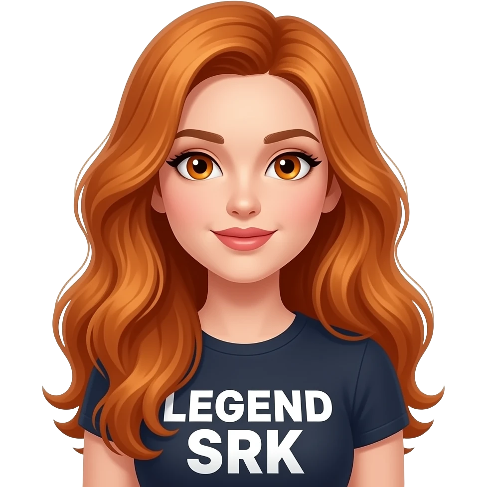 sexy girl with long ginger hair and ginger eyes a top with LEGEND SRK written on it emoji