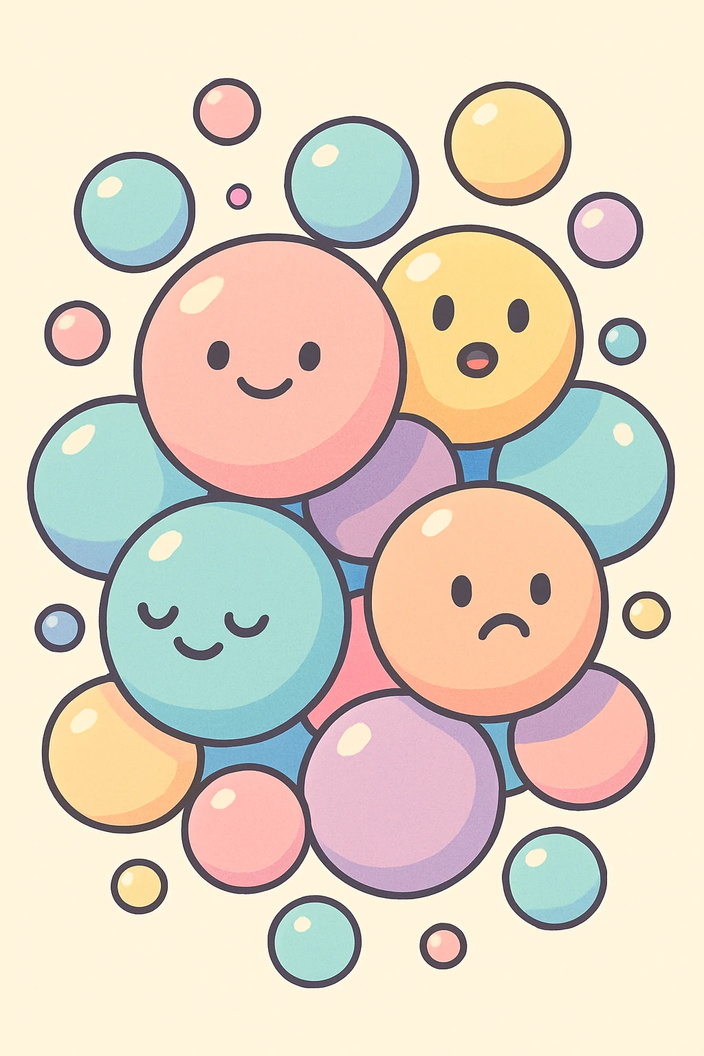 a cluster of pastel bubbles, soft illustration style, gentle colors, smooth shading emoji