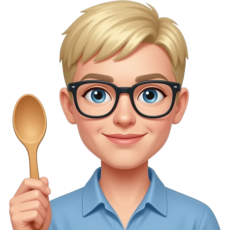 blonde woman, glasses, wooden spoon, buzz cut emoji