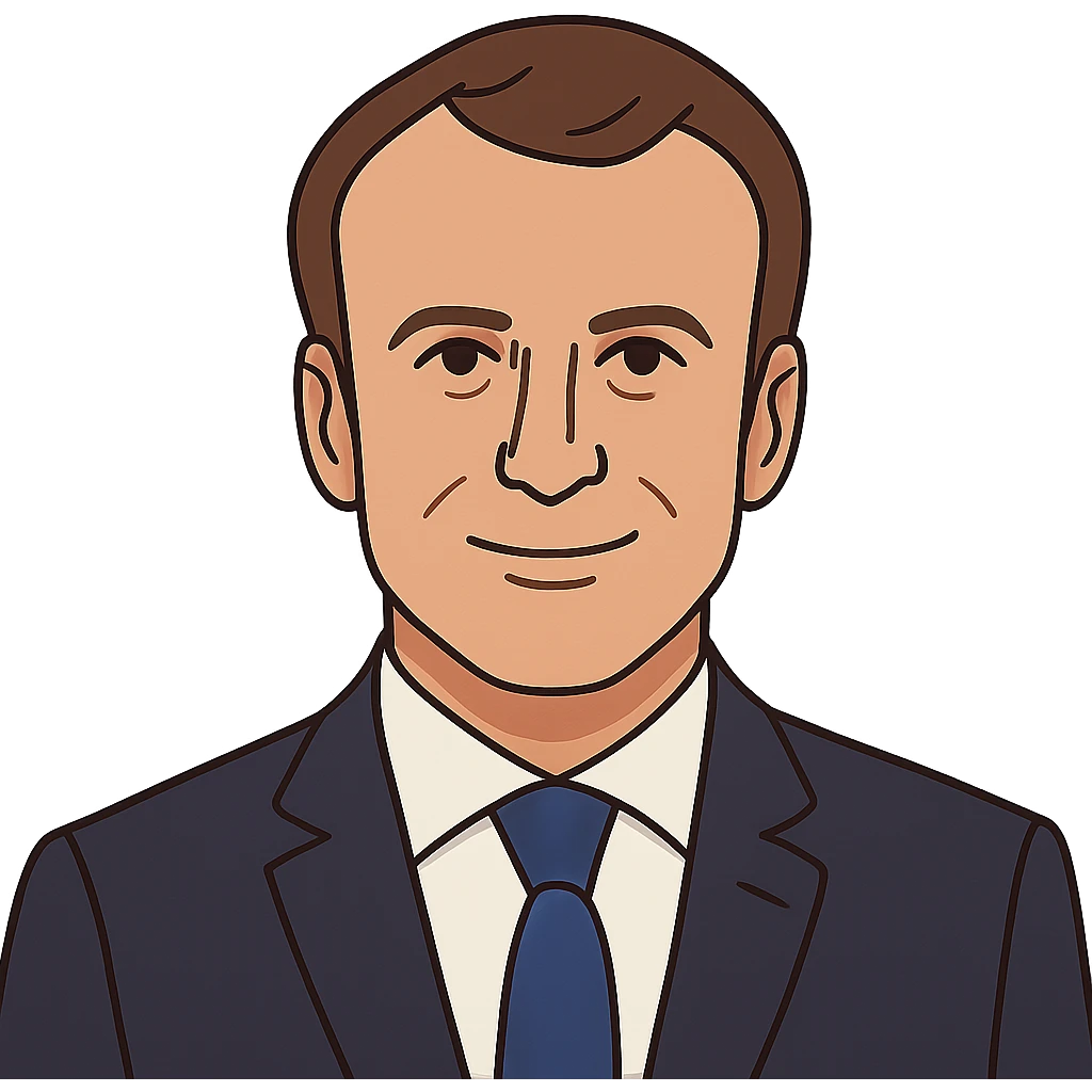 flat toon style portrait of Emmanuel Macron emoji