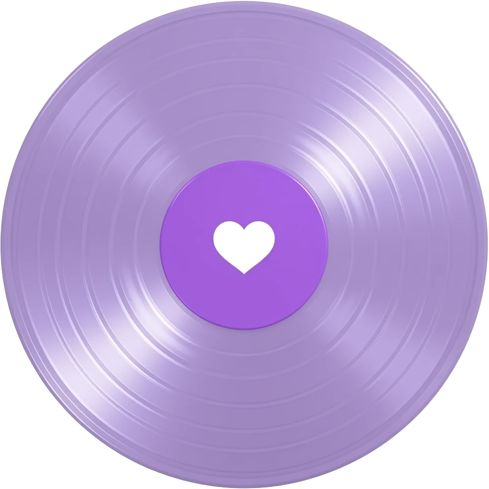 record album lighter pastel purple clear translucent surface - not shiny, with purple center with white heart. vintage emoji
