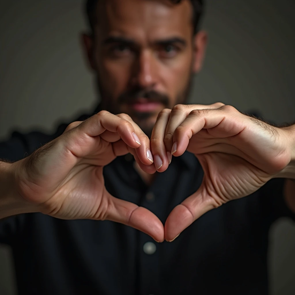 A man with heart shaped hands emoji