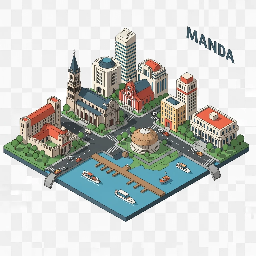 Isometric minimalistic illustration of Manila, subtle 3D miniature effect and Tilt Shift effect, no cartoonish look, transparent background. emoji