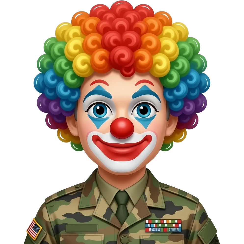 White male Soldier with clown nose and clown Afro emoji