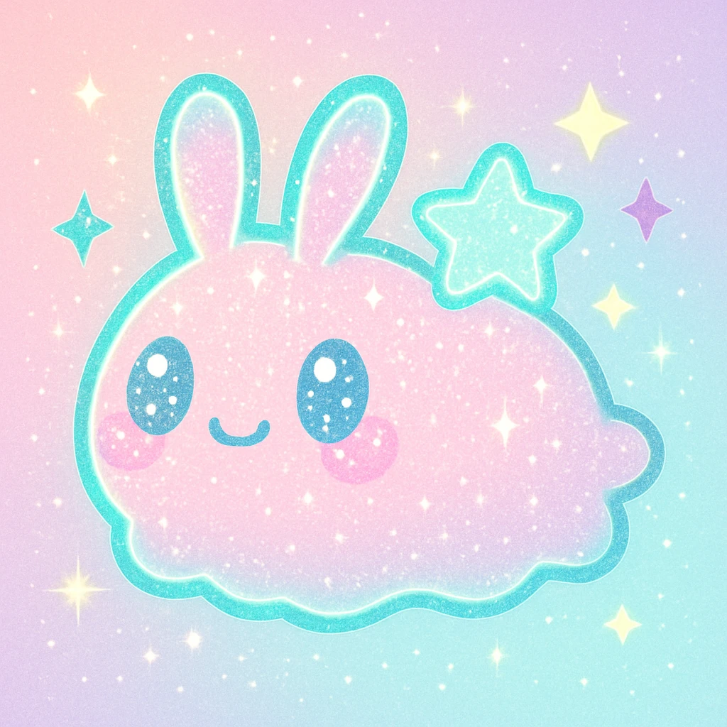 Add even more glitter and sparkles, keep kawaii neon style, make the sea bunny extra sparkly. emoji