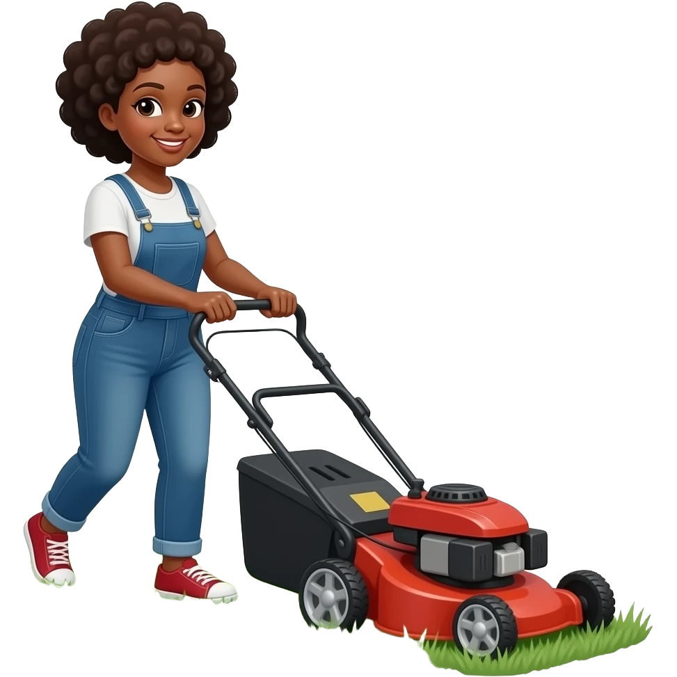 A black women cutting grass  with a lawnmower emoji