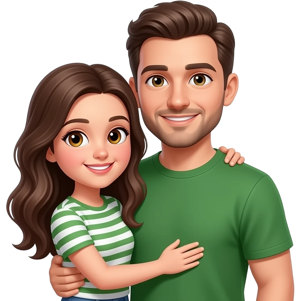 Young, tall brunette Australian hugging tall Greek guy with hazel eyes wearing green emoji