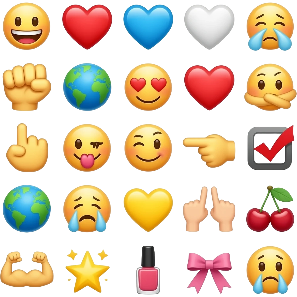 😁❤️💙🤍🤧🤛🌍😍💟👇🏻🫶🏻🖕😰😘👈🏻👉🏻❌️✅️🌎🥹➡️💛🤲🏻🫵🏻🌸😨💪🤩💅🎀😞 emoji