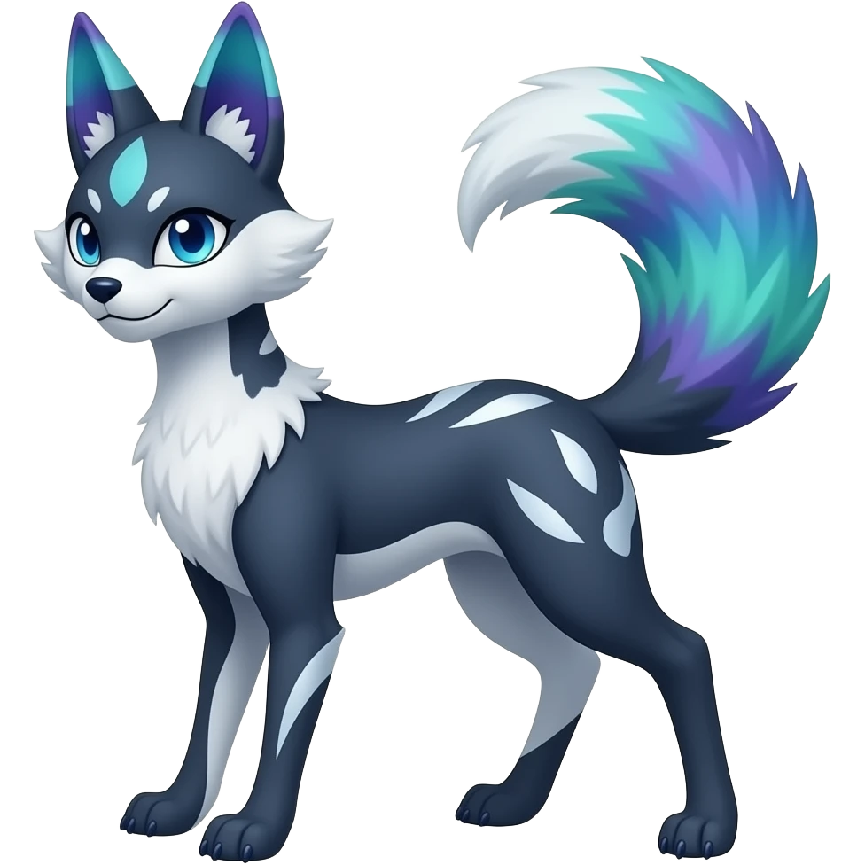 Auroral fuzzy Slim thin lanky scrawny tall elegant oriental feral painted Asian Absol-Glaceon-Sylveon-fusion-hybrid-creature emoji