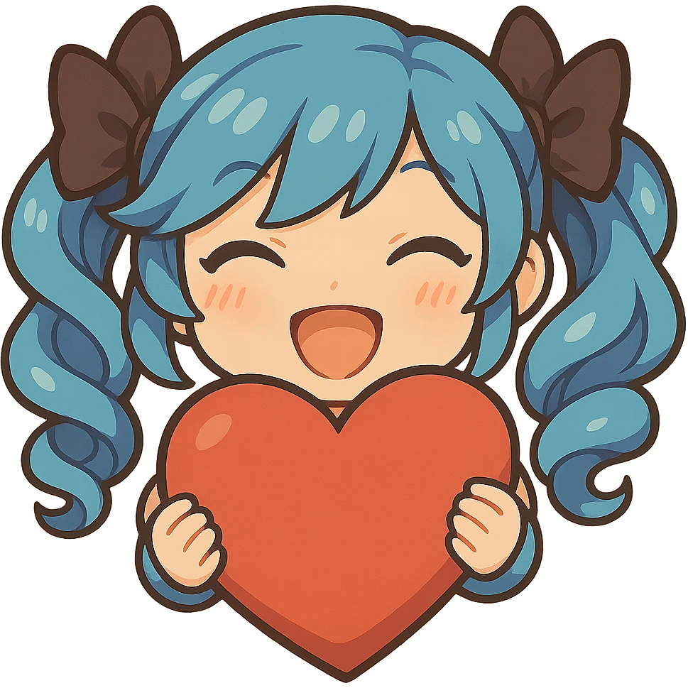 Make the heart much bigger and have Gwen's chibi hands holding the heart, keep happy expression, only head and hands visible. Variation 5. The style should be consistent with the original image. emoji
