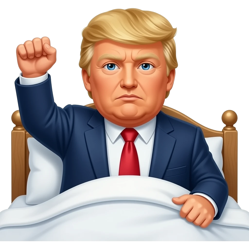 a russian peasant Trump in national russian suit waking up in his house emoji