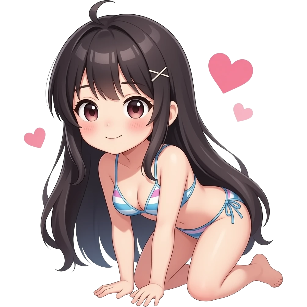 make a anime girl with a heart and blushing and where a bikini and call it "respect" remove the hand from the body and make her lean a bit further to frount emoji