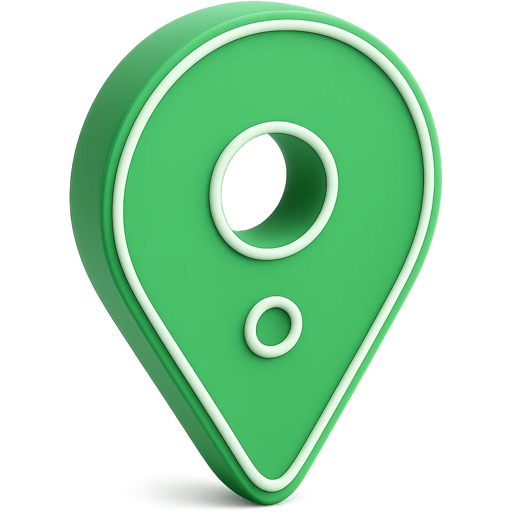 Enhance the green color to be rich and bright for the location pin with a white outline, maintaining the 3D green style and transparent background. emoji