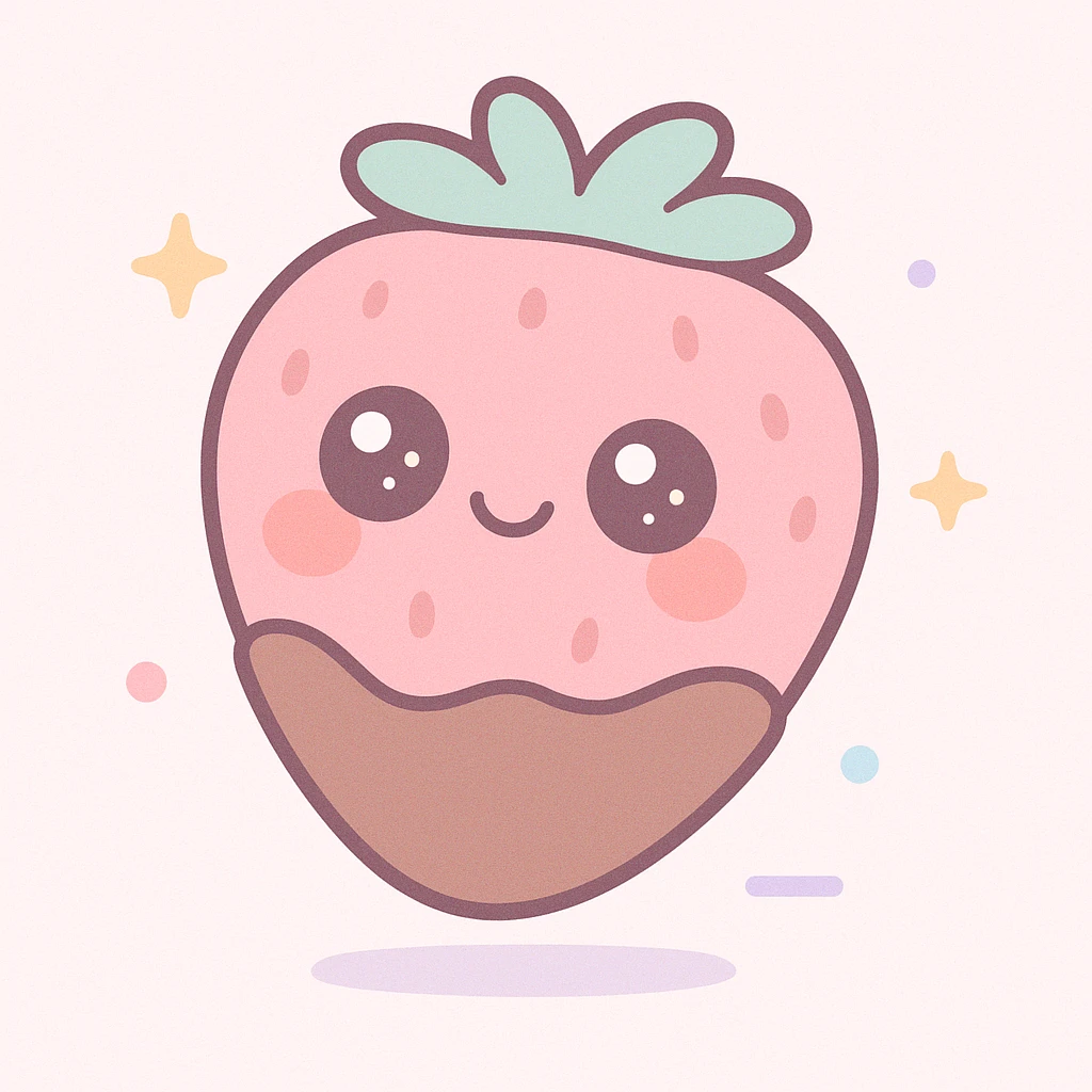 a strawberry in chocolate, kawaii cute style, adorable, soft colors emoji