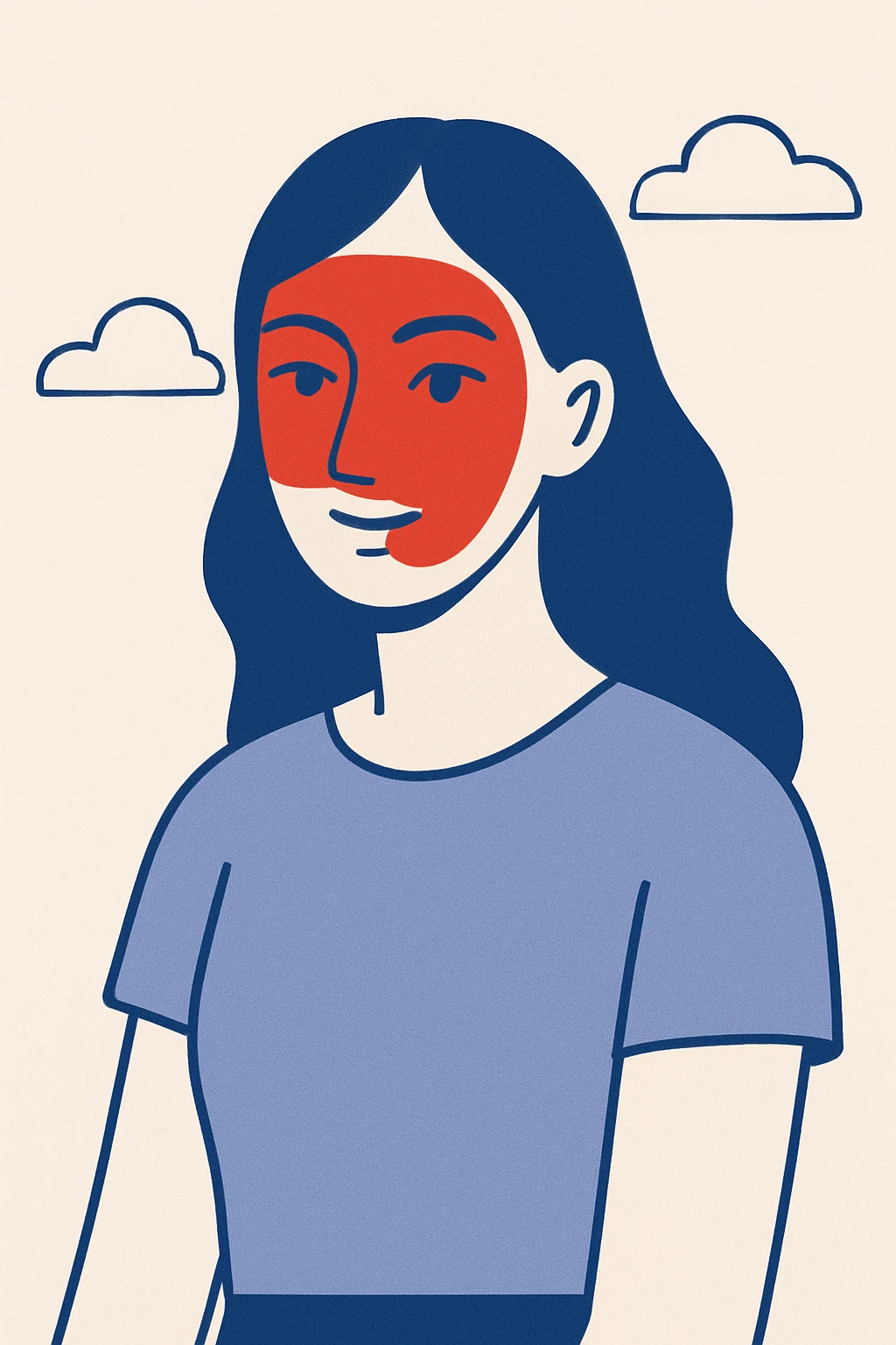 a woman with red paint on her face, minimal flat design emoji