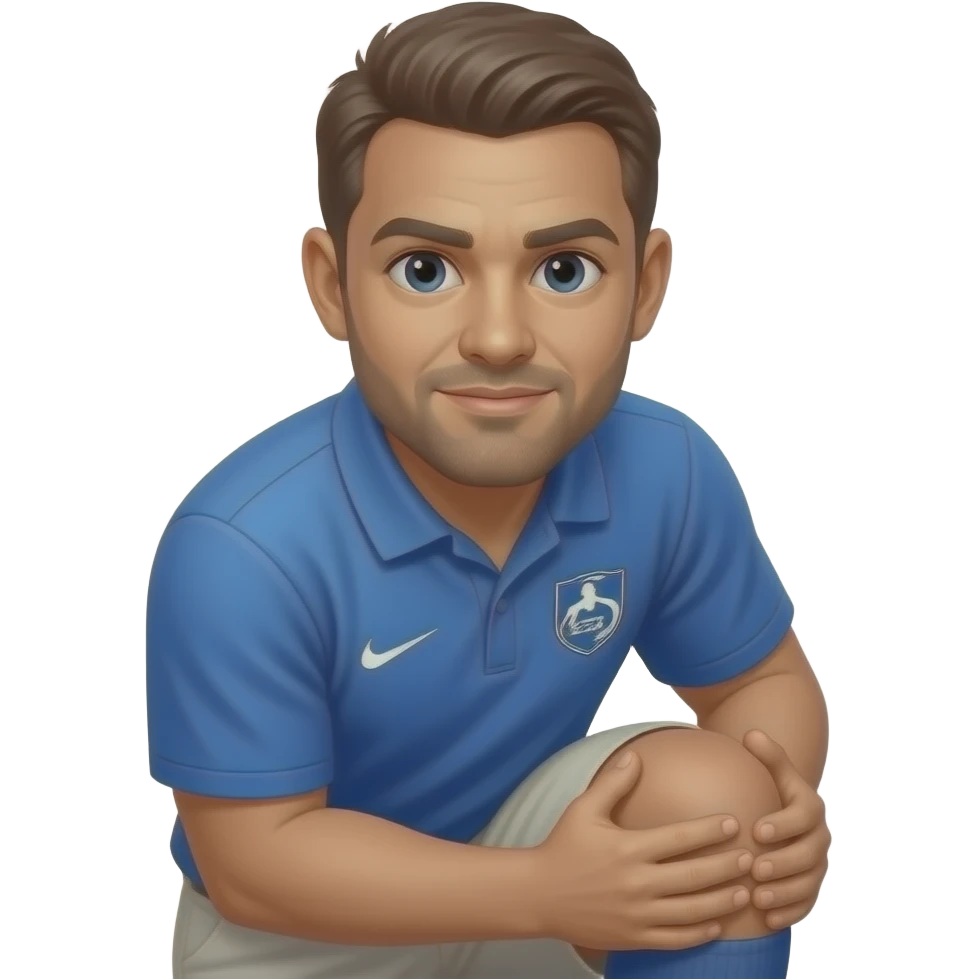 coach in a blue shirt grabbing his knee emoji