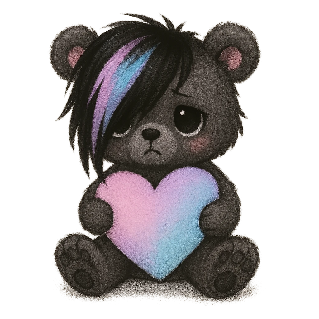 emo bear with pastel heart emoji