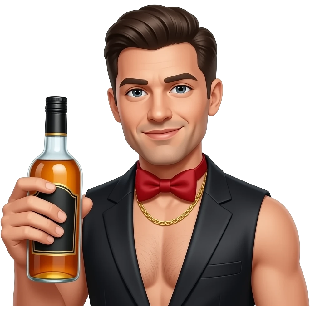 Drunk male stripper with a bottle of liquor emoji