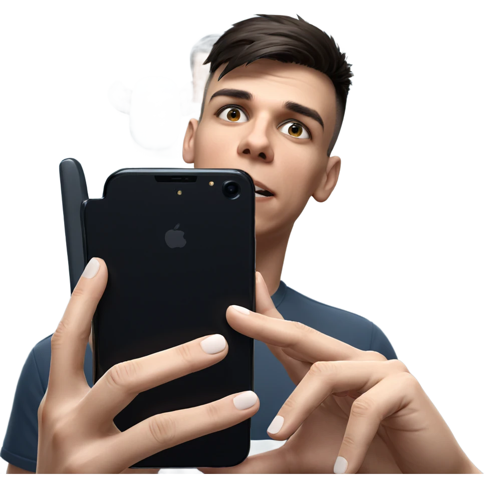 boy checking phone in mirror emoji