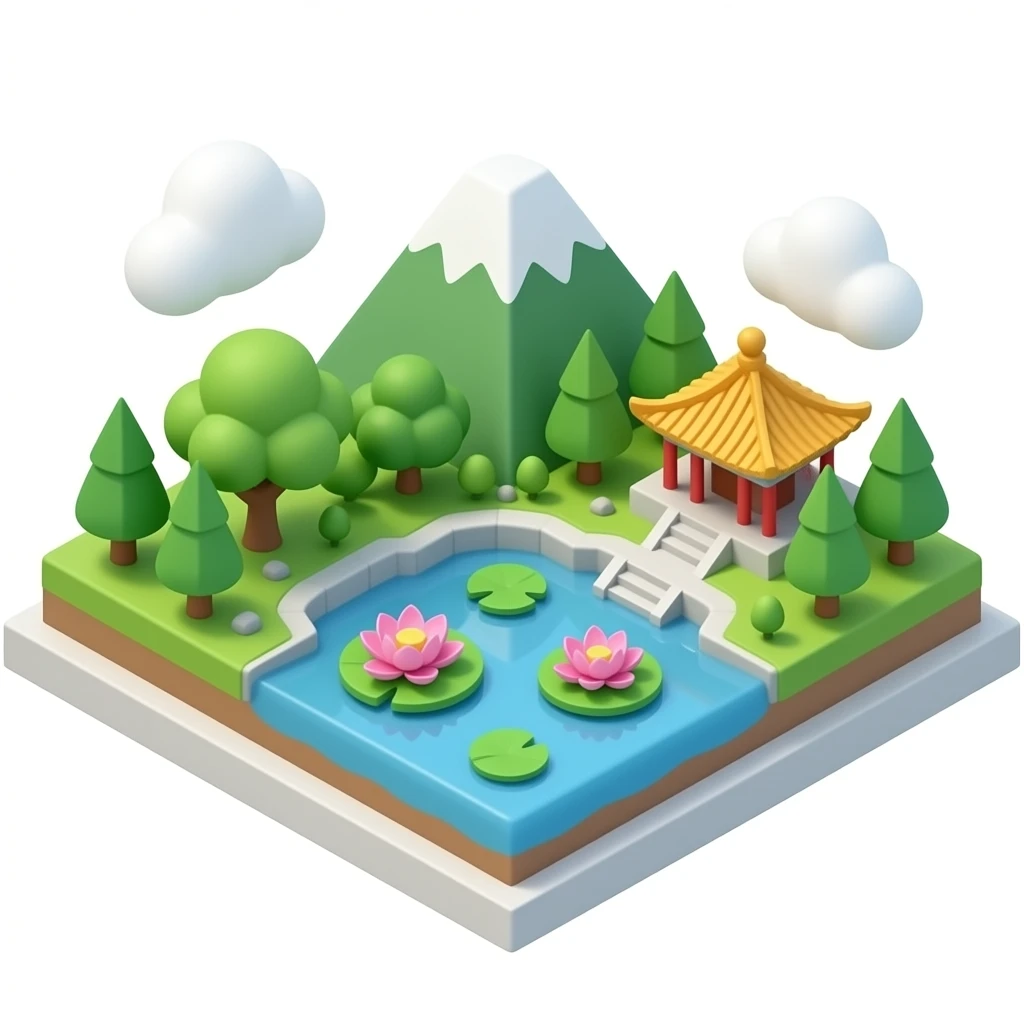 kaohsiung lotus pond 3d isometric miniature emoji