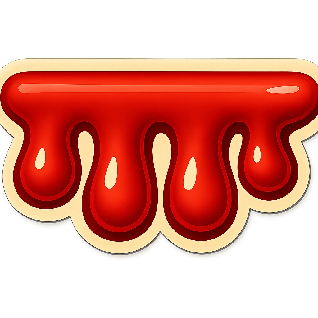Double the width of the image while keeping the blood drips short and fat in retro sticker style with a transparent background. emoji