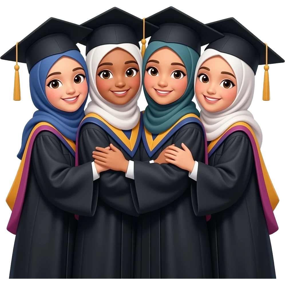 4 graduates besties hugging in hijab emoji