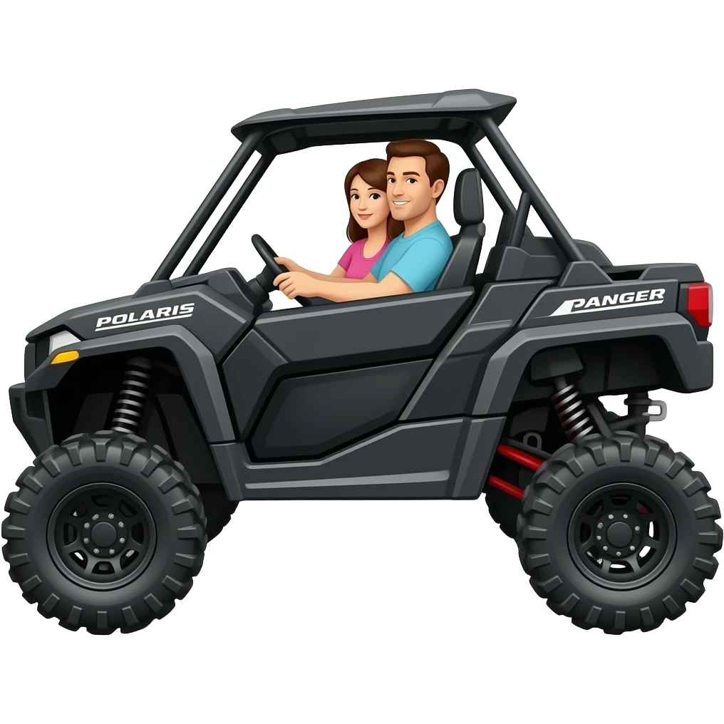 Black side view Polaris ranger sxs  lifted super high with mom and dad inside emoji