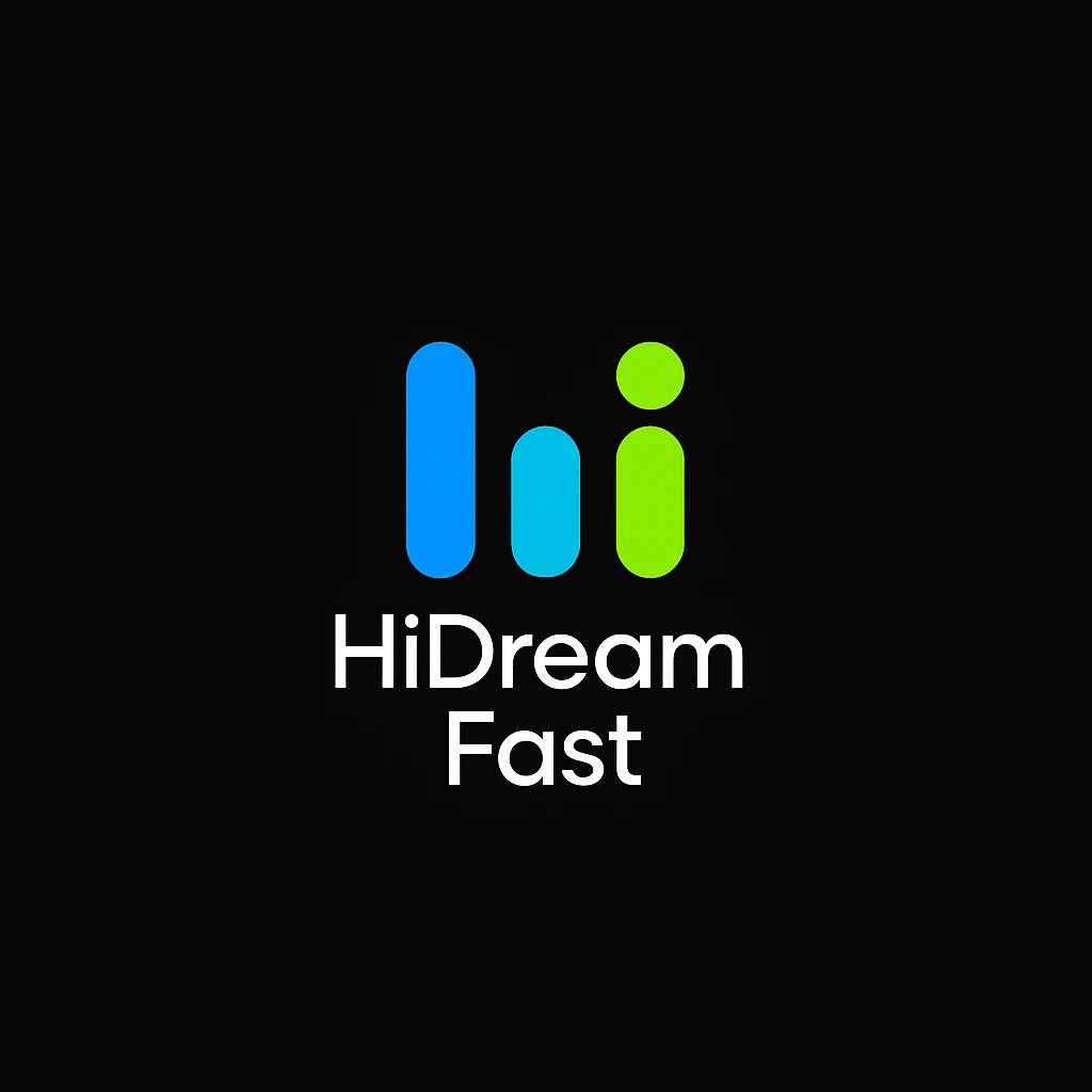 create high dream logo like this with text "HIDream Fast", black background  emoji