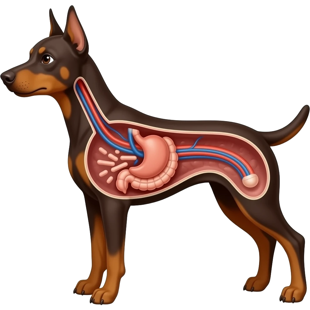 Red & Rust femal Doberman with stomach And healthy gut bacteria in it emoji