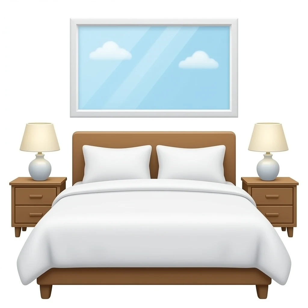 bedroom neutral color only white bed cover and nightstands emoji