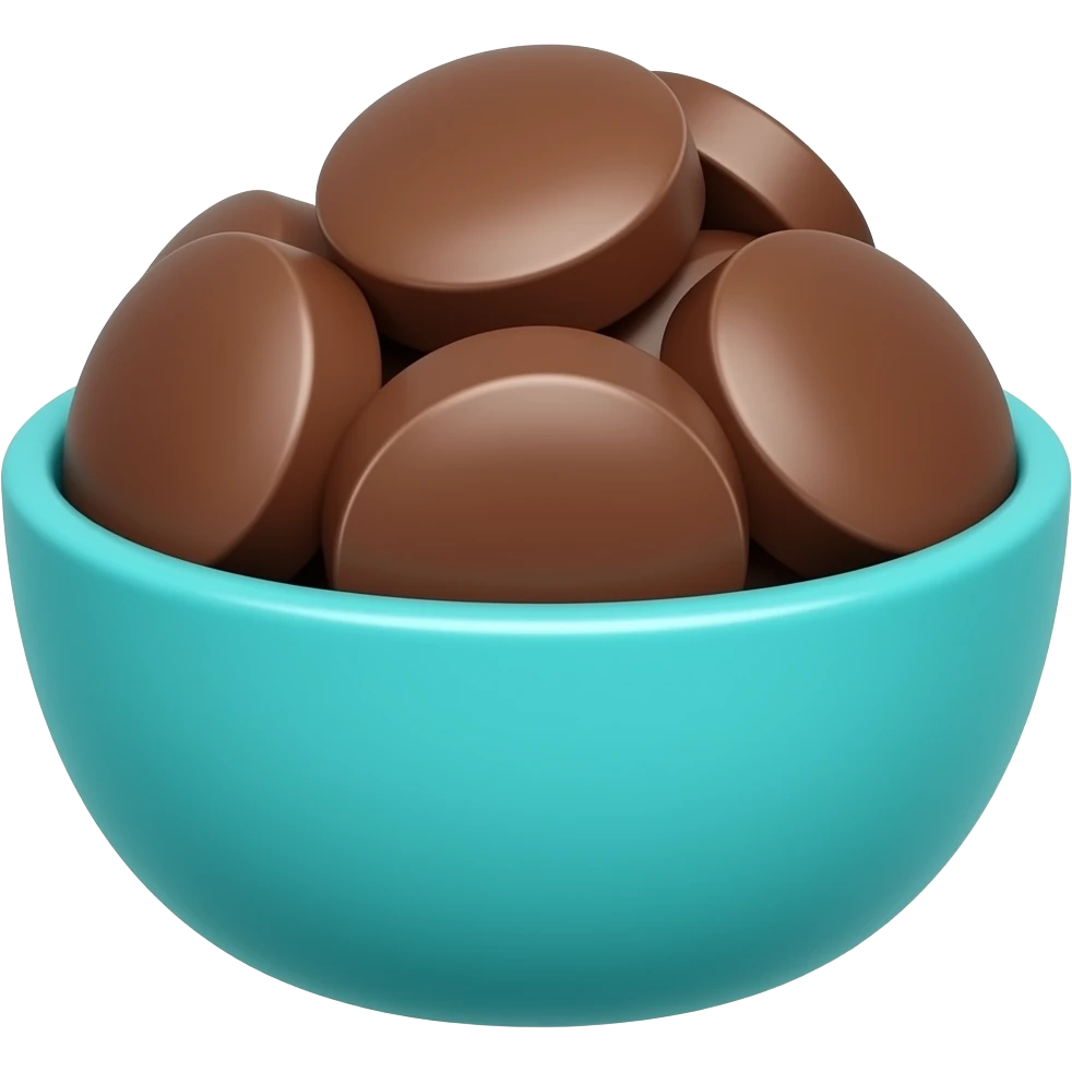 realistic small turquoise bowl of chocolate circles emoji